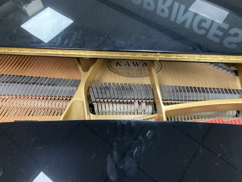 A Kawai baby grand piano, in a bright polyester finish case, on square tapered legs, together with matching adjustable stool